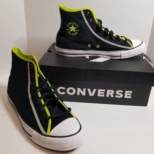Converse Black High Top Sneakers with Neon Yellow Trim